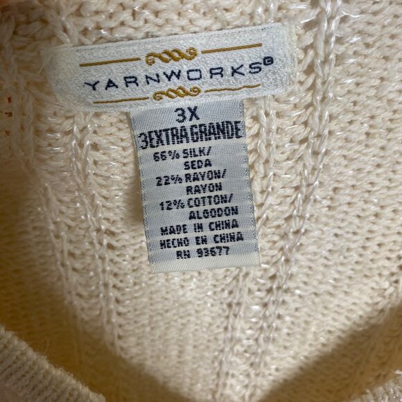 Vtg Yarnworks Cable Knit Sweater Womens 3X Neutral Silk Blend Luxury Plus Size - Picture 2 of 9